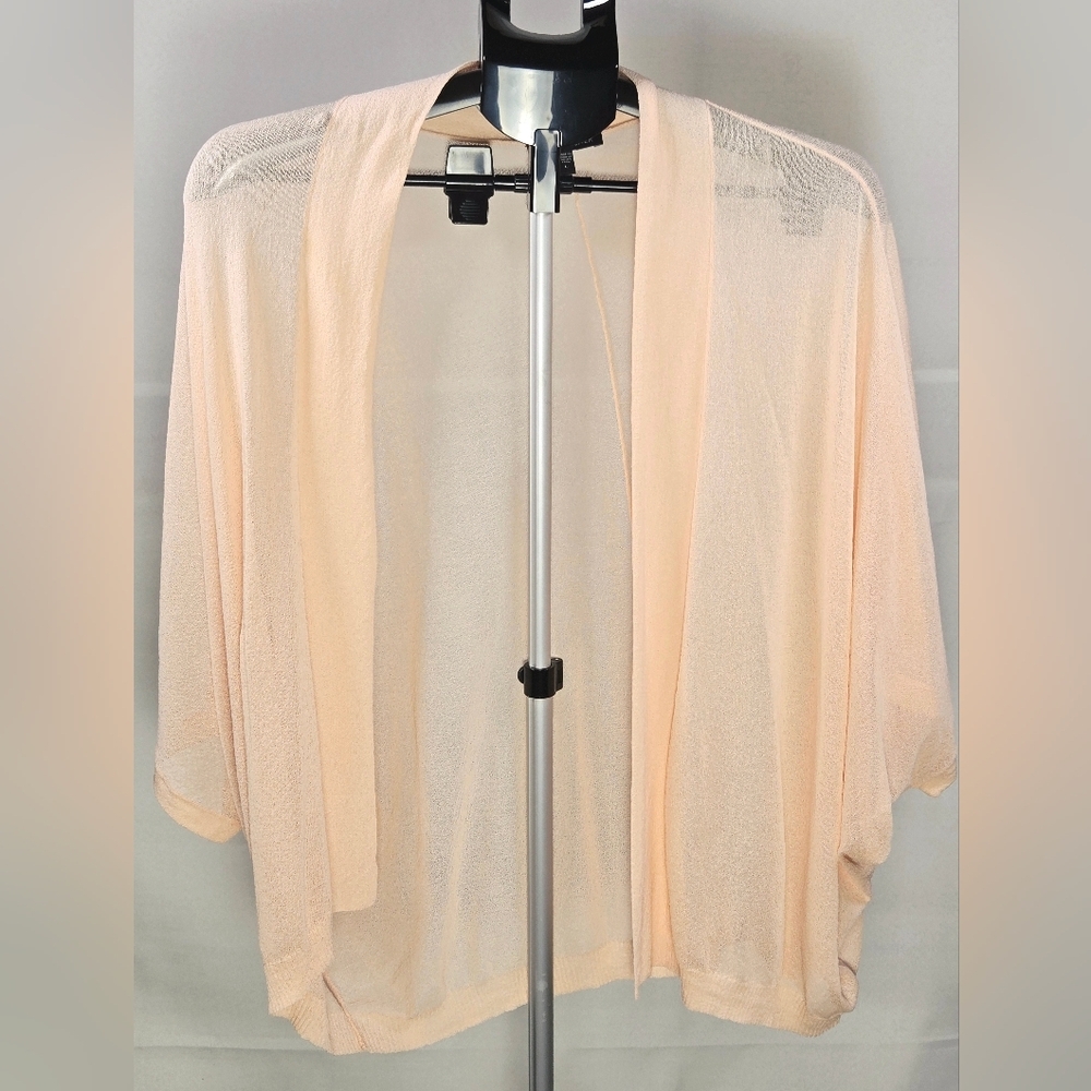Eileen Fisher Sheer Open-Front Cardigan in Light Peach